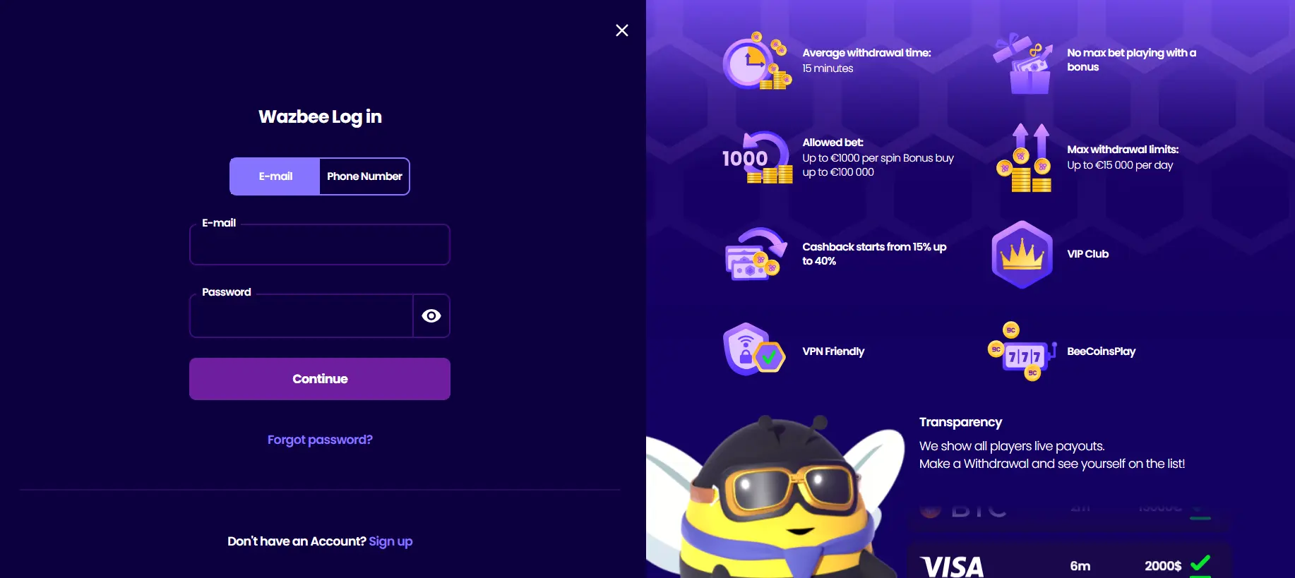 Создать аккаунт в Wazbee